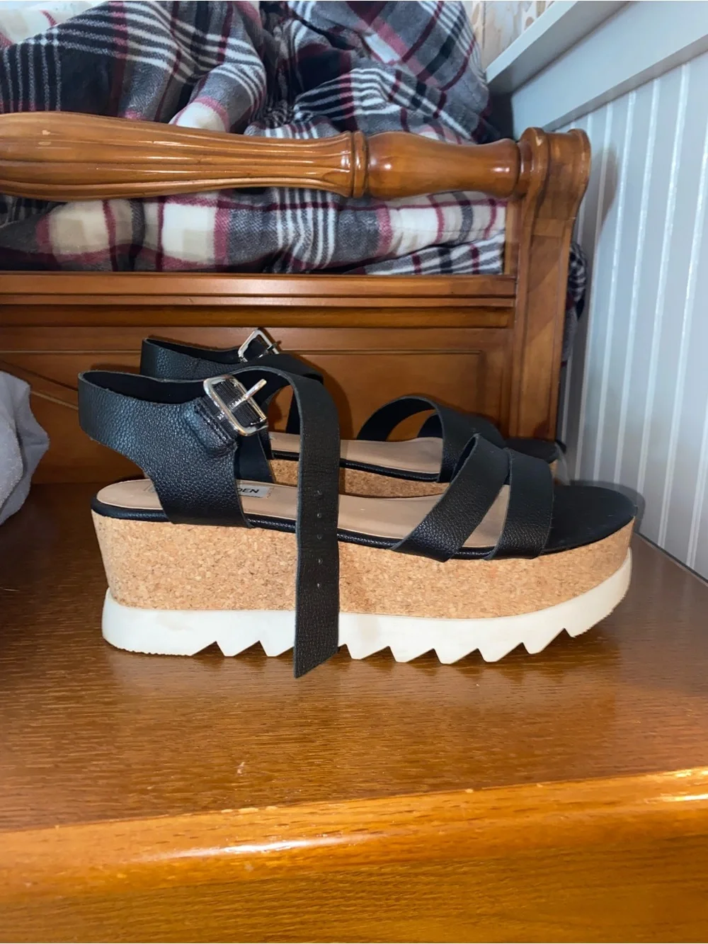 Women’s Black Cork Platform Sandals with White Sole - Steve Madden